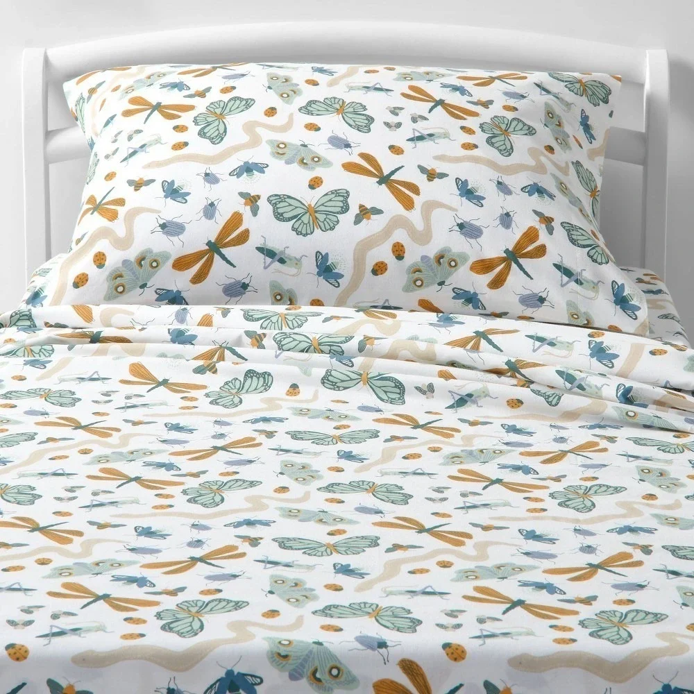 Pillowfort Insect Print Cotton Toddler Sheet Set 3-Piece NWT OEKO-TEX
